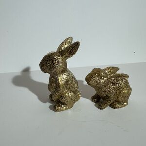 Set of 2 Gold Bunny Figurines Spring Easter Shelf Decor